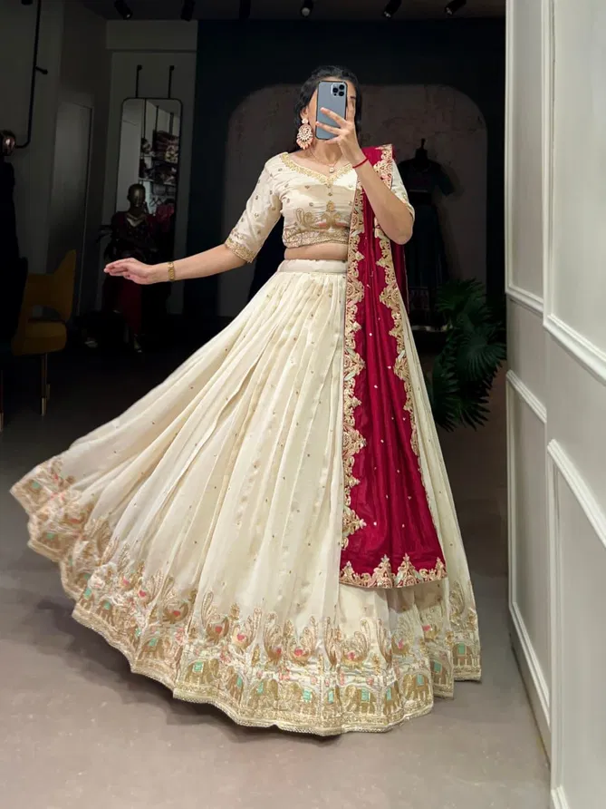 LNB 1411 Off White Vichitra Silk  Wedding Wear Lehenga Choli Suppliers In India